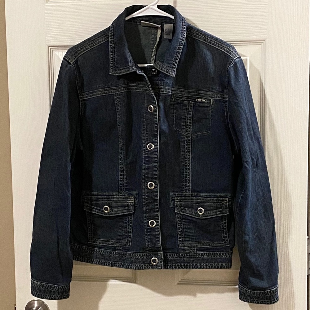 Chico’s Platinum Snap Front Denim Jacket
